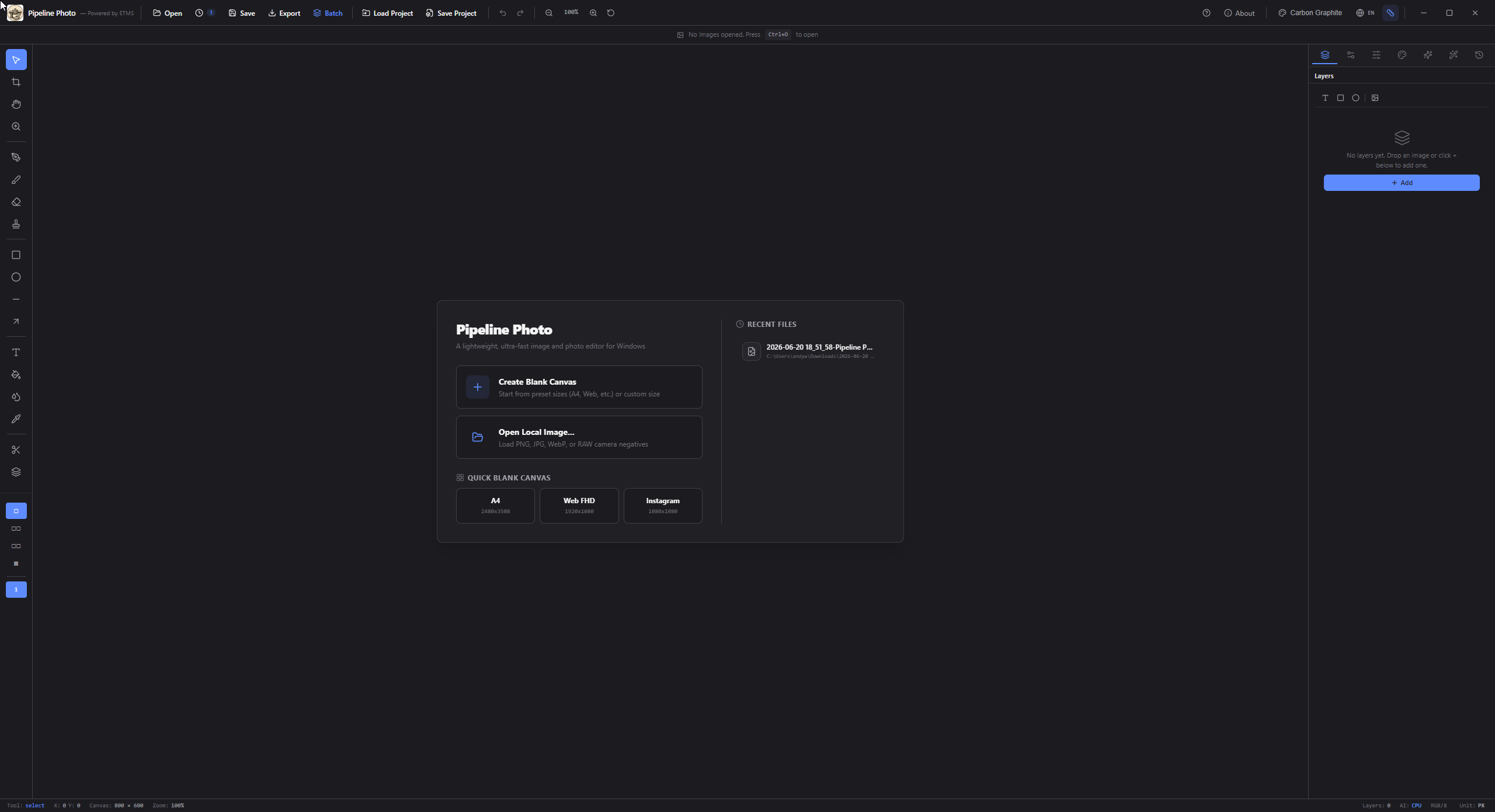 Pipeline Photo dark mode interface